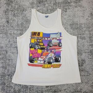 Vintage Jimmy Sills Sprint Car Shirt Men's Extra Large XL White Tank Top Signed